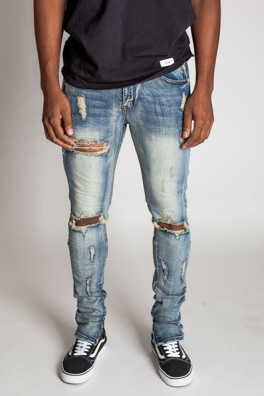 Distressed Ankle Zipper Jean