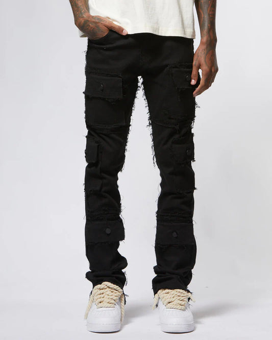 Stacked Cargo Jean Raw Black