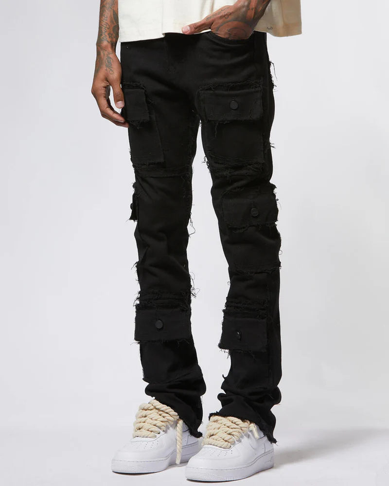 Stacked Cargo Jean Raw Black