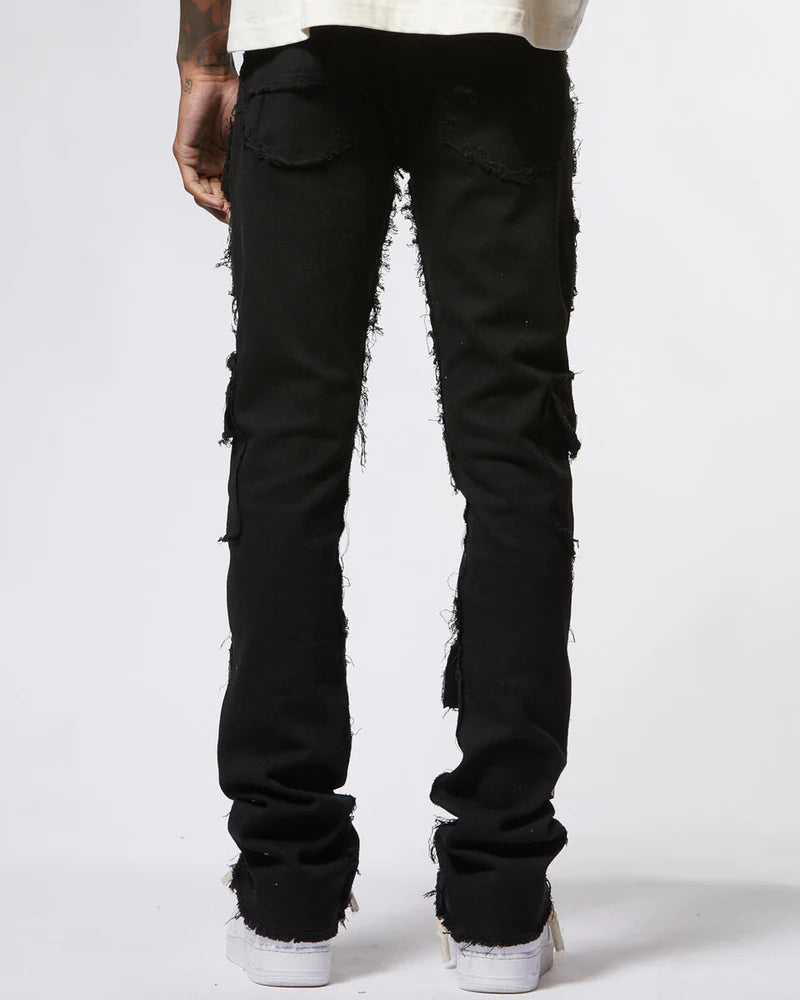 Stacked Cargo Jean Raw Black