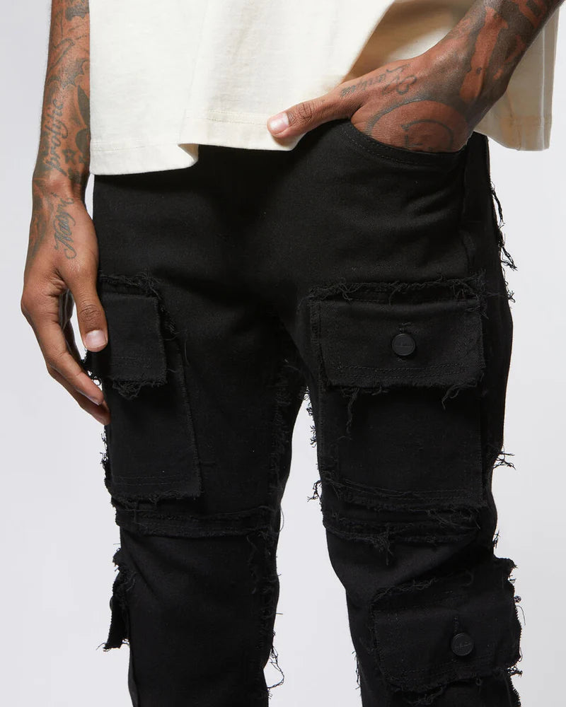 Stacked Cargo Jean Raw Black