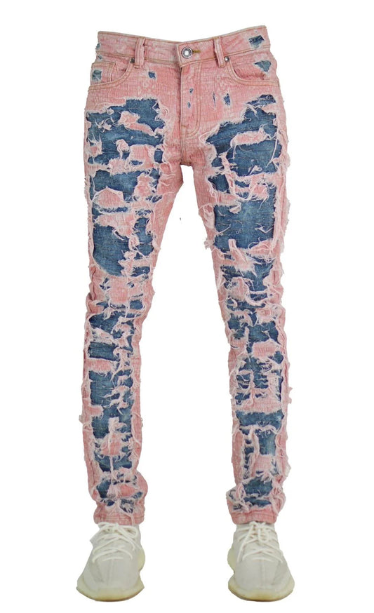 Patchwork Pink Stacked Flare Jean